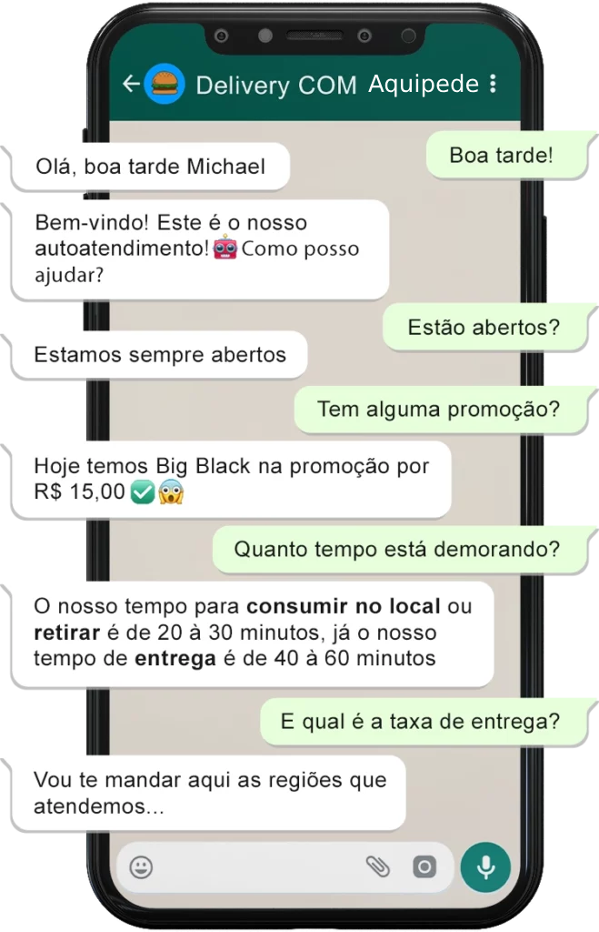 tela de um celular com bot conversondo com um cliente